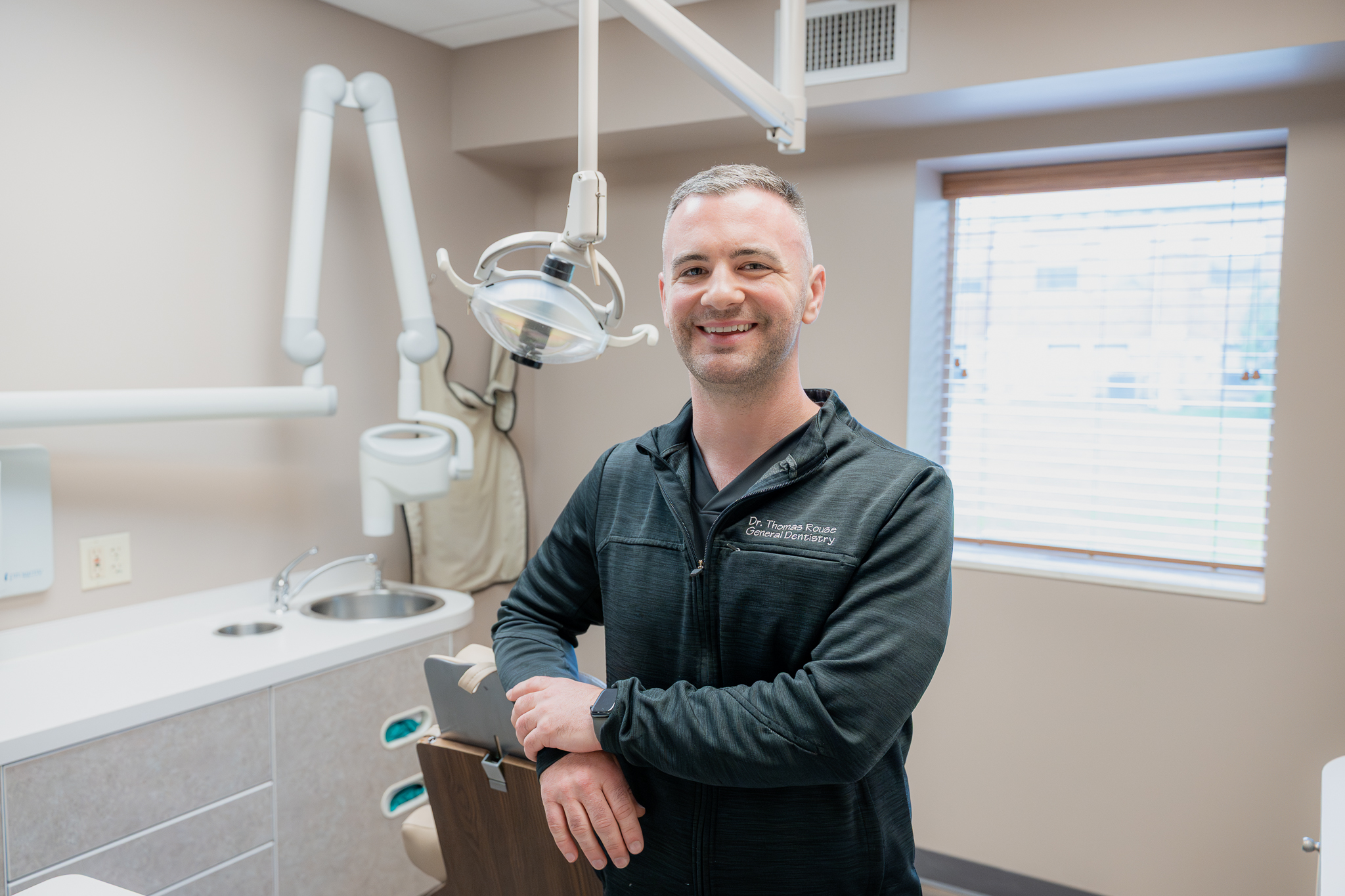 Dr. Thomas Rouse, DDS, in a treatment room at High + Henderson Dental